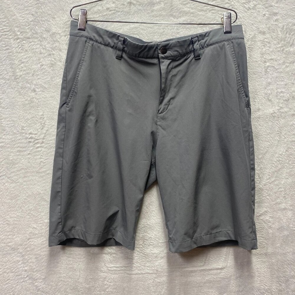 Adidas Chino Shorts Men 34 Gray Logo Stretch Polyester Golf Casual Everyday Wear